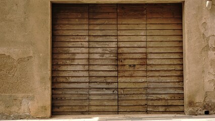 rustic wooden garage door as background