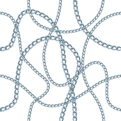 Seamless pattern with silver chains of different sizes on a white background 