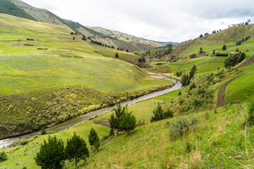 Beautiful valleys and green hills of the andes