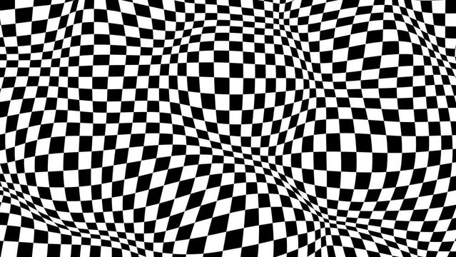 Abstract Morphing monochrome Checker Surface motion background, 4k Trippy op art geometric distortion looping animation


