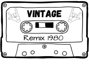 A remix for your birth year. Vintage audio cassette to listen to your 80's music.