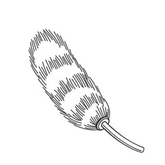 Dust brush outline icon vector illustration. Line hand drawn cleaner with handle and feathers for cleaning dirty surfaces, sketch of maid tool to clean and sweep dust and garbage in household