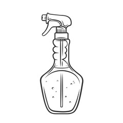 Spray bottle with detergent outline icon vector illustration. Line hand drawn clear plastic container with spray trigger, liquid chemical cleaner to clean window glass, disinfectant equipment in tube