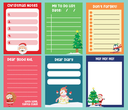 Cute weekly planner background for kids with cute Christmas illustration. Vector template for agenda, planners, notes, timetable. Printable notepad with Christmas theme