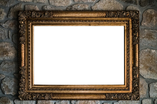 Empty vintage wooden frame or mirror. Clipping paths