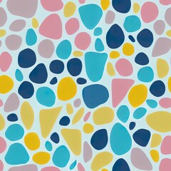Pastel terrazzo seamless 2d illustrated pattern. Hand drawn colorful abstract texture. Gendeer neutral trendy print in yellow, blue, pink on off white background.