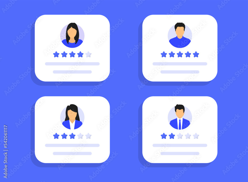 Poster user reviews online. customer feedback review experience rating. people giving feedback. clients cho