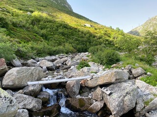 The upper part of the Gotthardreuss alpine river in the Swiss Alps and in the area of the mountain St. Gotthard pass (Gotthardpass), Airolo - Canton of Ticino (Tessin), Switzerland (Schweiz)