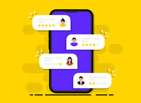 Hand Holding Phone With Review Rating. User Reviews With Good And Bad Rate On Smartphone Screen. Customer Feedback Review Experience Rating. Clients Choosing Satisfaction Rating And Leaving Reviews