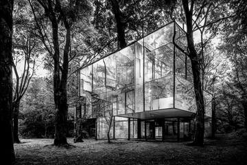 Glashaus im Wald Modernes Architektur Design am Stadtrand - AI Digital - Illustration