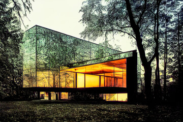 Glashaus im Wald Modernes Architektur Design am Stadtrand - AI Digital - Illustration