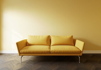Yellow sofa in the interior, with free space on the wall. 3d rendering