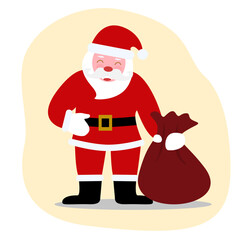 Santa Claus with bag of gifts, flat vector