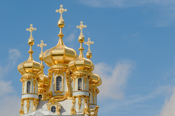 Golden domes of the Church of the Resurrection of Christ in Tsarskoye Selo, St. Petersburg, Pushkin.