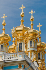 Golden domes of the Church of the Resurrection of Christ in Tsarskoye Selo, St. Petersburg, Pushkin.