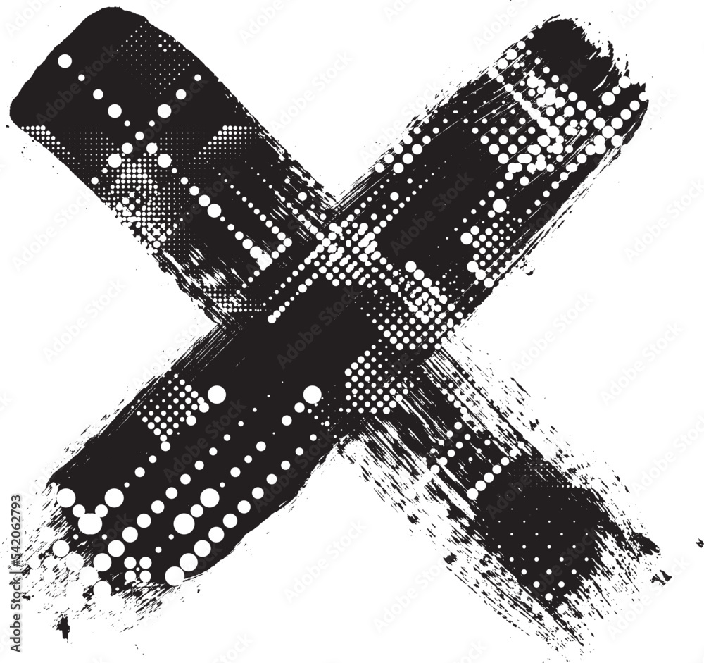 Fototapete glitch distorted geometric shape . minimal art design . noise destroyed cross logo . trendy defect e