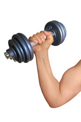 Gesture series: sportsman training with a dumbbell, 