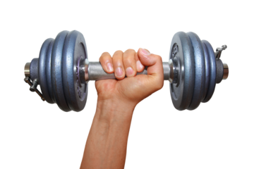 Gesture series: sportsman training with a dumbbell, 