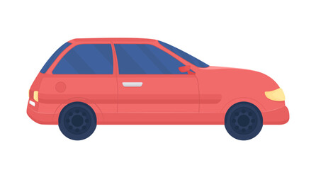 Red automobile semi flat color vector object. Editable element. Full sized item on white. Personal mode of transportation simple cartoon style illustration for web graphic design and animation