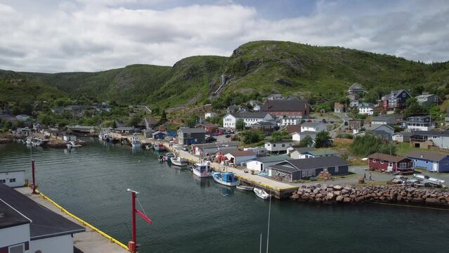 A push in across inner Petty Harbour, Newfoundland