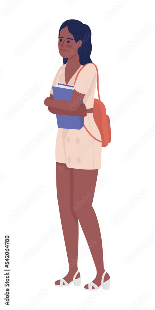 Canvas Prints Woman holding book semi flat color vector character. Student with textbook. Editable figure. Full body person on white. Simple cartoon style illustration for web graphic design and animation