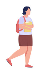 College student semi flat color vector character. Editable figure. Full body person on white. Girl with textbooks simple cartoon style illustration for web graphic design and animation