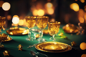 Fototapeta na wymiar festive dinner table setting for Christmas