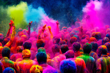 crowd at Holi Hindu festival of spring