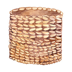 Empty wicker or knit basket.  Watercolor realistic hand drawn illustration isolated on transparent.