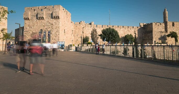 Time lapse of people visiting Jaffa Gate, Bab El Khalil, Jerusalem, Israel, Middle East