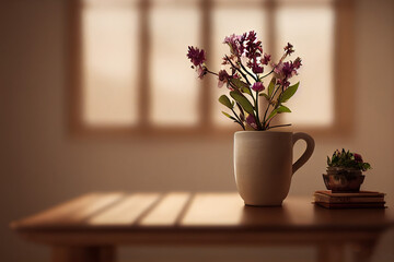 Small flowers and a potted plant on a table
