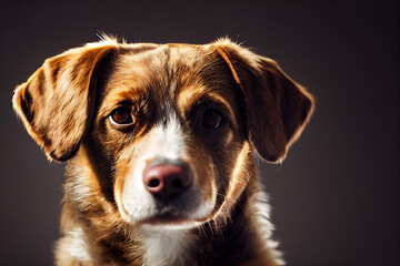 Portrait of a dog with brown and white fur