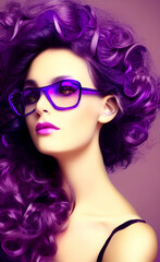 Fototapeta premium Portrait of a beautiful girl with creative makeup and hairstyle. Illustration. Created with the help of artificial intelligence.