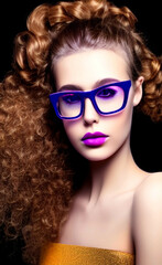 Fototapeta premium Portrait of a girl with creative makeup and hairstyle. Illustration. Generated by Artificial Intelligence.