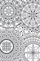 Mandala pattern. Coloring book page. Black and white background. Vector detailed ornament.