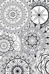 Mandala pattern. Coloring book page. Black and white background. Vector detailed ornament.