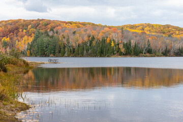 Dramatic light on Arrowhead Lake and forest in autumn