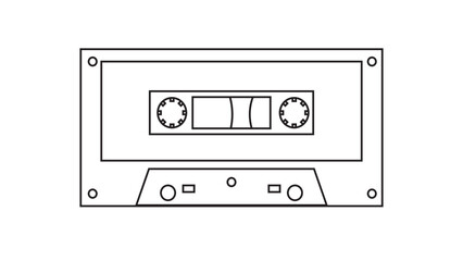 Fototapeta premium Old retro vintage music audio cassette for audio tape recorder with magnetic tape from 70s, 80s, 90s. Black and white icon. Vector illustration