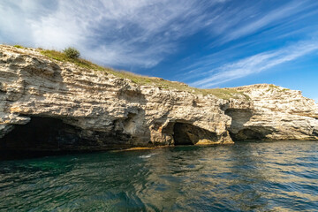 Fototapeta na wymiar Cape Tarkhankut Crimea Russia. Rocky seashore on a sunny day.