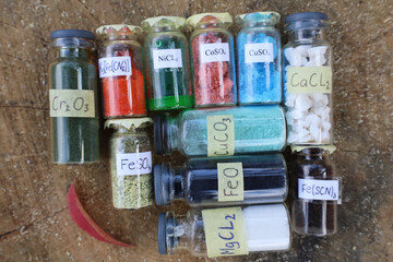 A set of many colored inorganic chemicals: salts, oxides, carbonates and complex compounds of some...