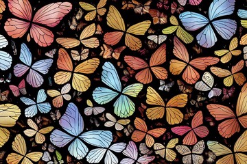 Fototapeta na wymiar Midjourney render of abstract art wallpaper with psychedelic butterflies