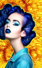 a painted portrait of a girl with makeup and hairstyle