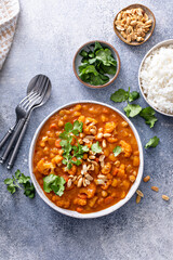 Vegan curry with cauliflower, chickpeas and butternut squash