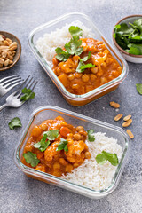 Vegan meal prep idea vegetable and chickpeas curry with rice