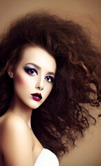 Fototapeta premium Portrait of a girl with creative makeup and hairstyle. Illustration. Generated by Artificial Intelligence.