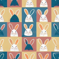 Fototapeta premium Hand drawn 2d illustrated Illustration of Cute Bunny with seamless pattern. Can be used for baby t shirt print, fashion print design, kids wear, baby shower celebration greeting and invitation card.