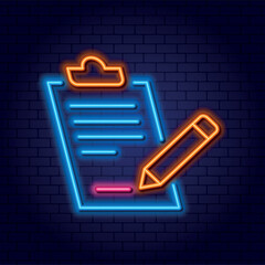 Neon document for director's signature. Text document signed with a pencil. Order. A sheet of paper and a pen. Office document