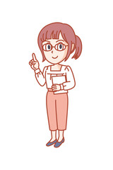 ファイルを手に持ち、人差し指をたててやる気を示す若い女性