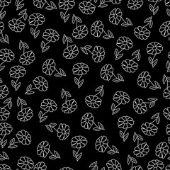 white flowers on a black background,seamless pattern