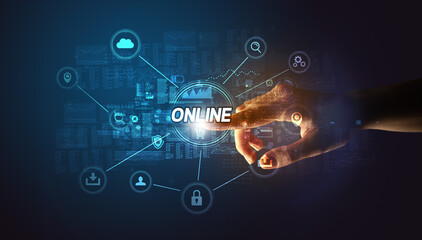 Hand touching cybersecurity button concept